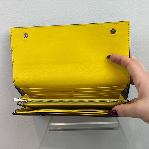 CELINE Calfskin Leather SOURIS Yellow Large Flap Multifunction Long Wallet - Picture 4 of 16